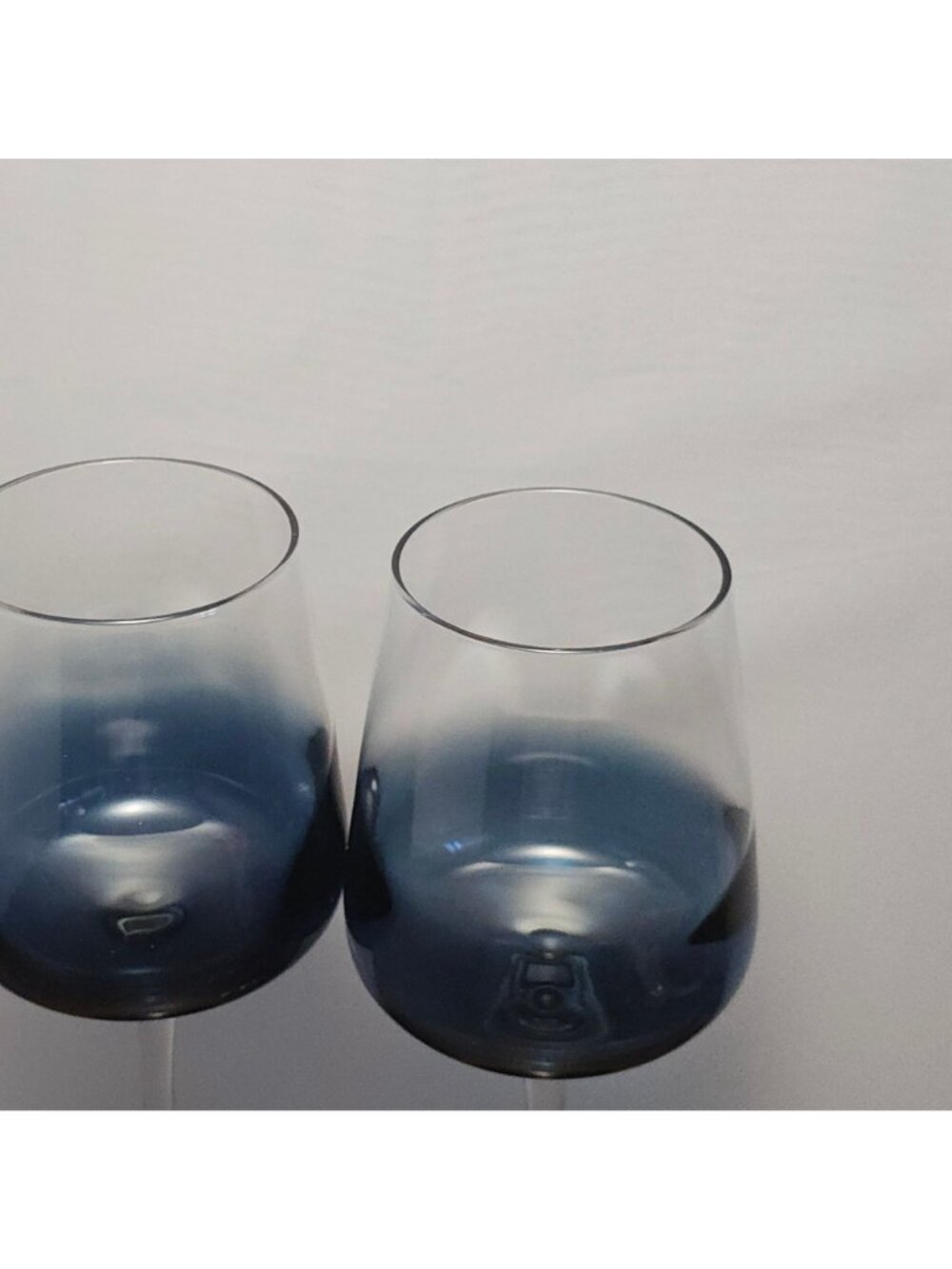 2 Pier1 Elemental Blue Goblets glasses 8.75" handblown art glass 14oz - Picture 6 of 7